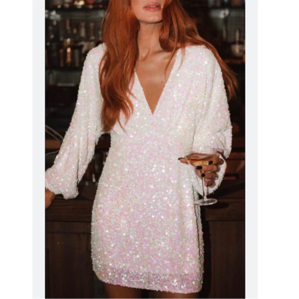 Show Me Your MuMu White Iridescent Sequin Mini Dress